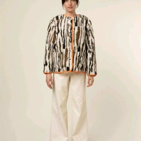 FRNCH Jackets & Blazers - FRNCH Paris Faux Shearling Fleece Coat Women’s XS Animal Print Tiger Stripe